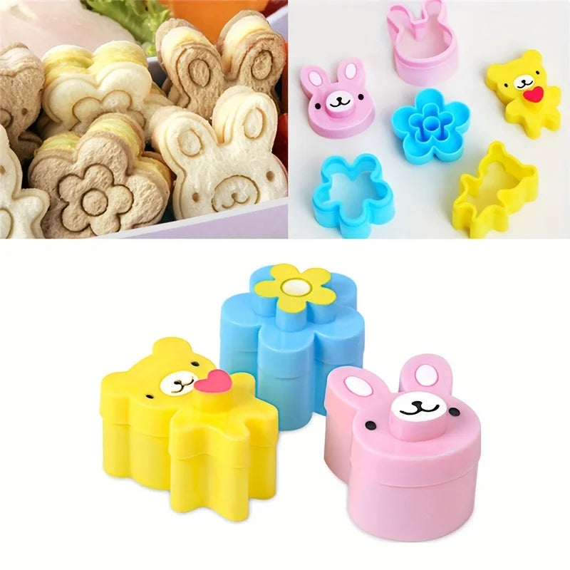 3-teiliges Sandwich & Keks Ausstecher Set – Kaninchen, Blume & Bär | Perfekt für Bento Box, Kinder-Snacks & kreative Küche