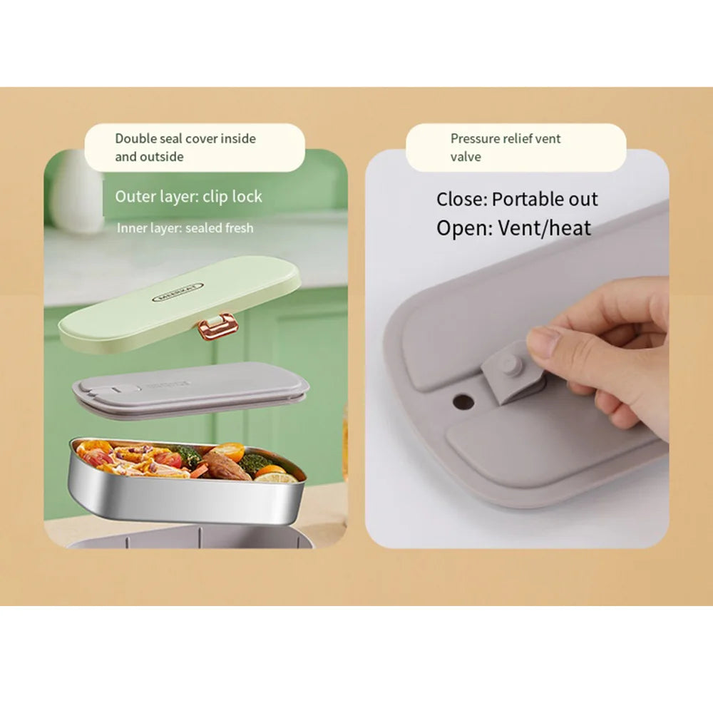 Thermo-Lunchboxen für das Büro, tragbare elektrische Lunchboxen, wasserfreie Heizung, Bento-Box, Lebensmittelwärmer aus Edelstahl