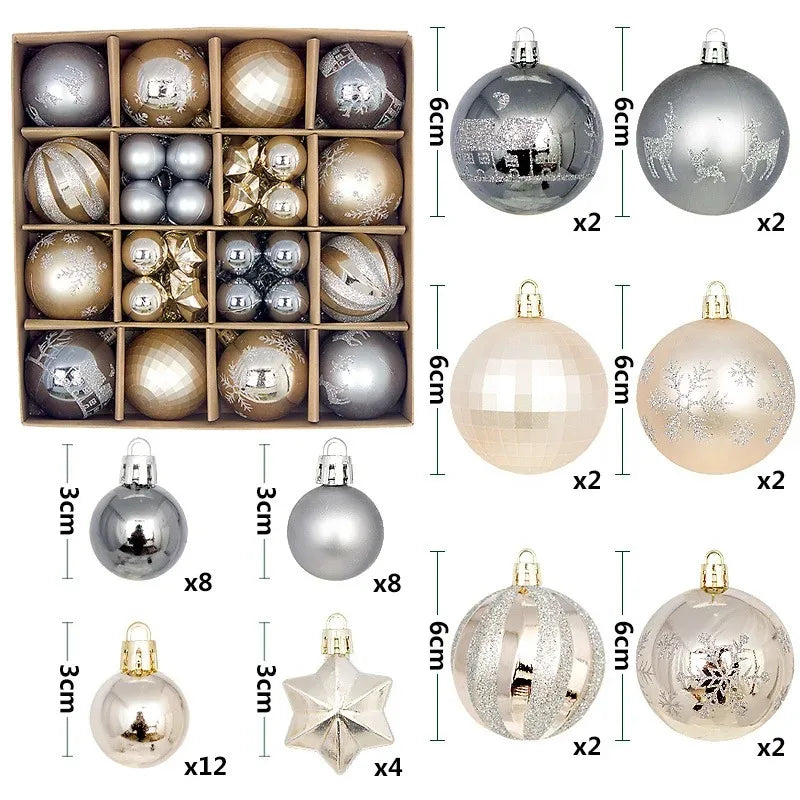 44-teiliges Weihnachtskugel-Set 3–6 cm – Bruchsichere Deko für Weihnachtsbaum, Festliche Ornamente für Zuhause, Advent & Neujahr | Glitzernde Kugeln in Premium-Box
