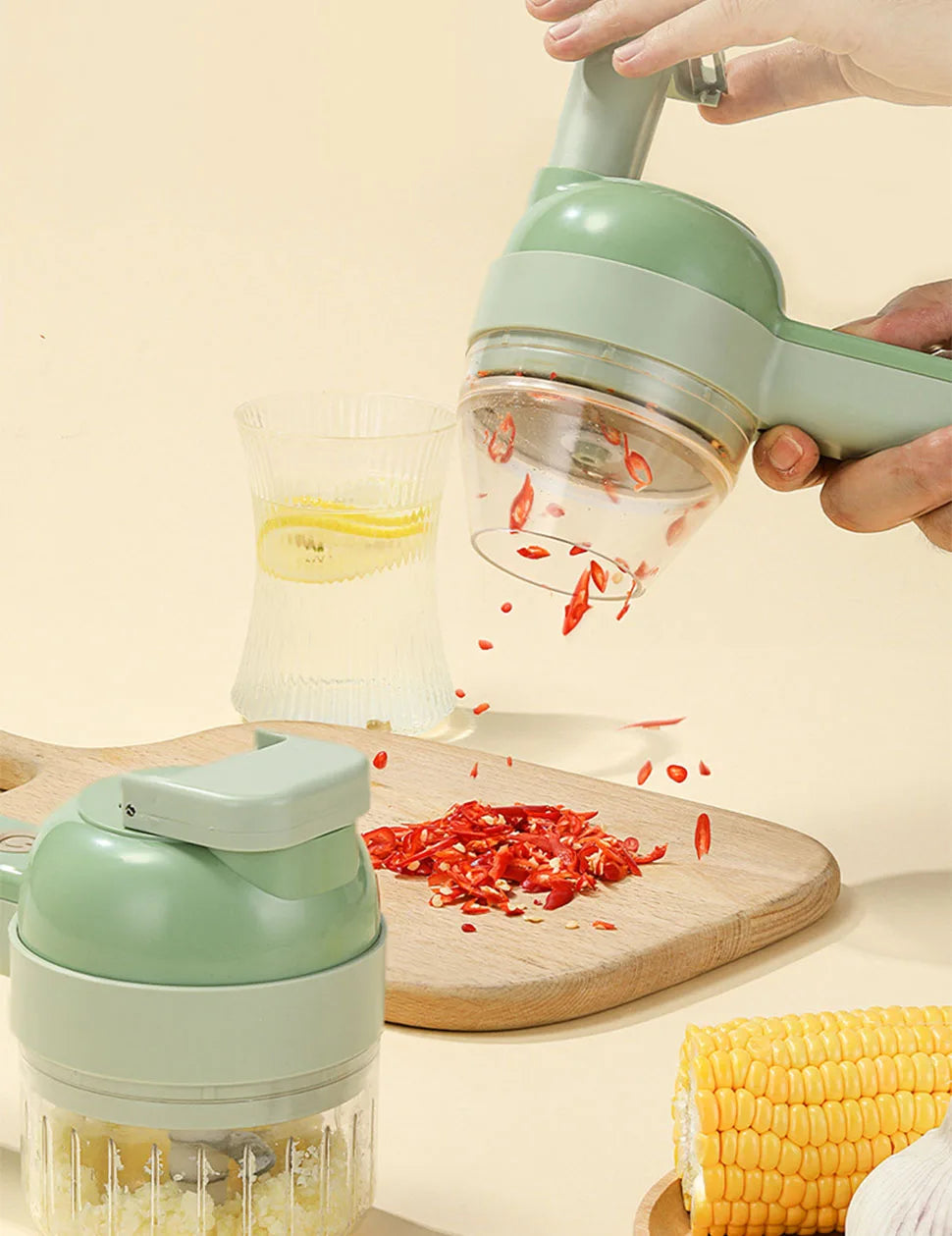4-in-1 Elektrischer Kräutermühle & Gemüseschneider – Kabelloser Mini-Zerkleinerer für Petersilie, Knoblauch, Zwiebeln & Chili | Multifunktionaler Küchenhelfer