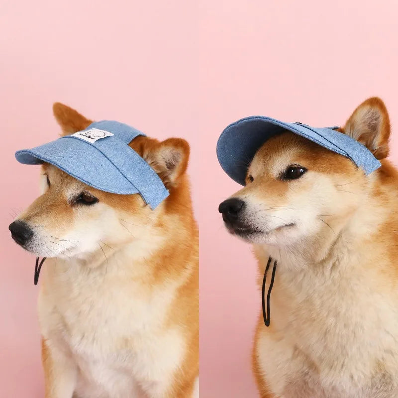 Dog Hat with Ear Holes Adjustable Denim Dog Sun Protection Hat Outdoor Baseball Cap for Dogs Small Medium Large Pet Accessories