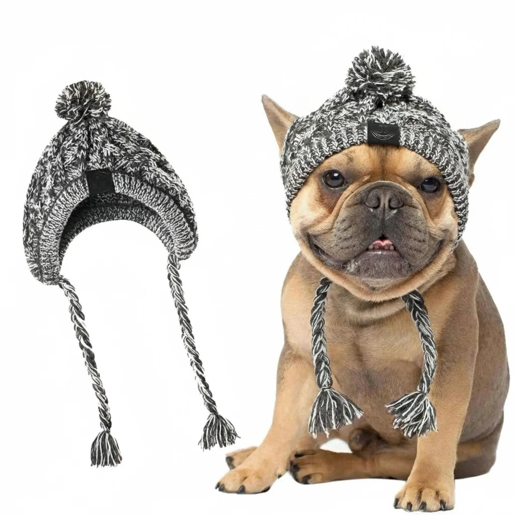 Winter Warme Hunde-Mütze mit Ohrenklappen | Strickmütze für Hunde – Für kleine & mittelgroße Hunde | Französische Bulldogge, Chihuahua, Welpen Zubehör