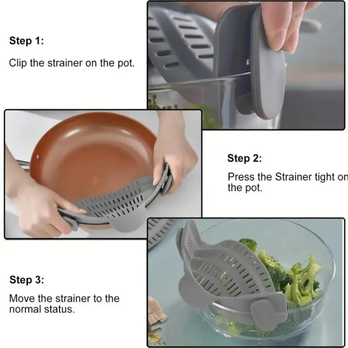 Clip-On Topfsieb aus Silikon – Universelles Sieb für Töpfe & Pfannen, Anti-Fall Design, Perfekt zum Abgießen von Nudeln, Gemüse & Kartoffeln