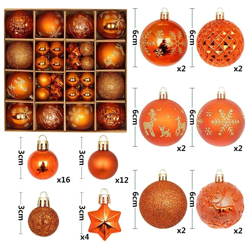 44-teiliges Weihnachtskugel-Set 3–6 cm – Bruchsichere Deko für Weihnachtsbaum, Festliche Ornamente für Zuhause, Advent & Neujahr | Glitzernde Kugeln in Premium-Box