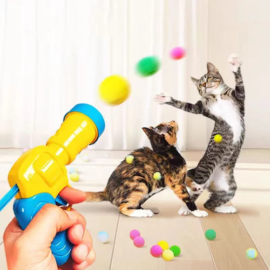 Interaktive Plüschball-Pistole für Katzen – Kreativer Bälle-Launcher & Jagdspielzeug für Kitten | Geräuschloser Apportierspaß für Wohnungskatzen