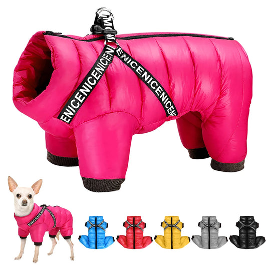 Winter Hundejacke mit integrieretem Geschirr – Wasserdicht, Super Warm, Atmungsaktiv | Wintermantel für kleine & mittelgroße Hunde